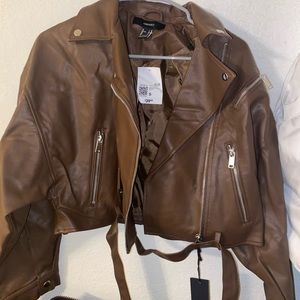 Cropped brown leather jacket Forever 21